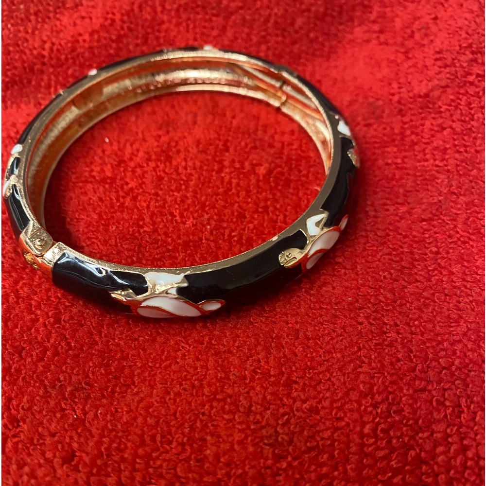 JIU LONG XING Signed wht/rose gold Cloisonne Enamel,Sea Turtle Hinged Bracelet.